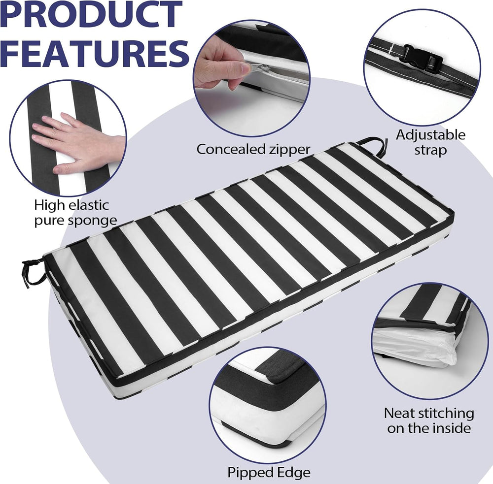 Mrsenloi Outdoor Bench Cushion, 48 x 18 x 3 in, Black&White, 28D Foam