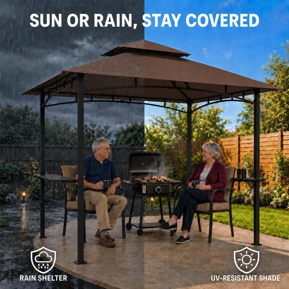 Garvee 8x5 Grill Gazebo, Outdoor BBQ Canopy Shelter with Double Tiered Roof V...