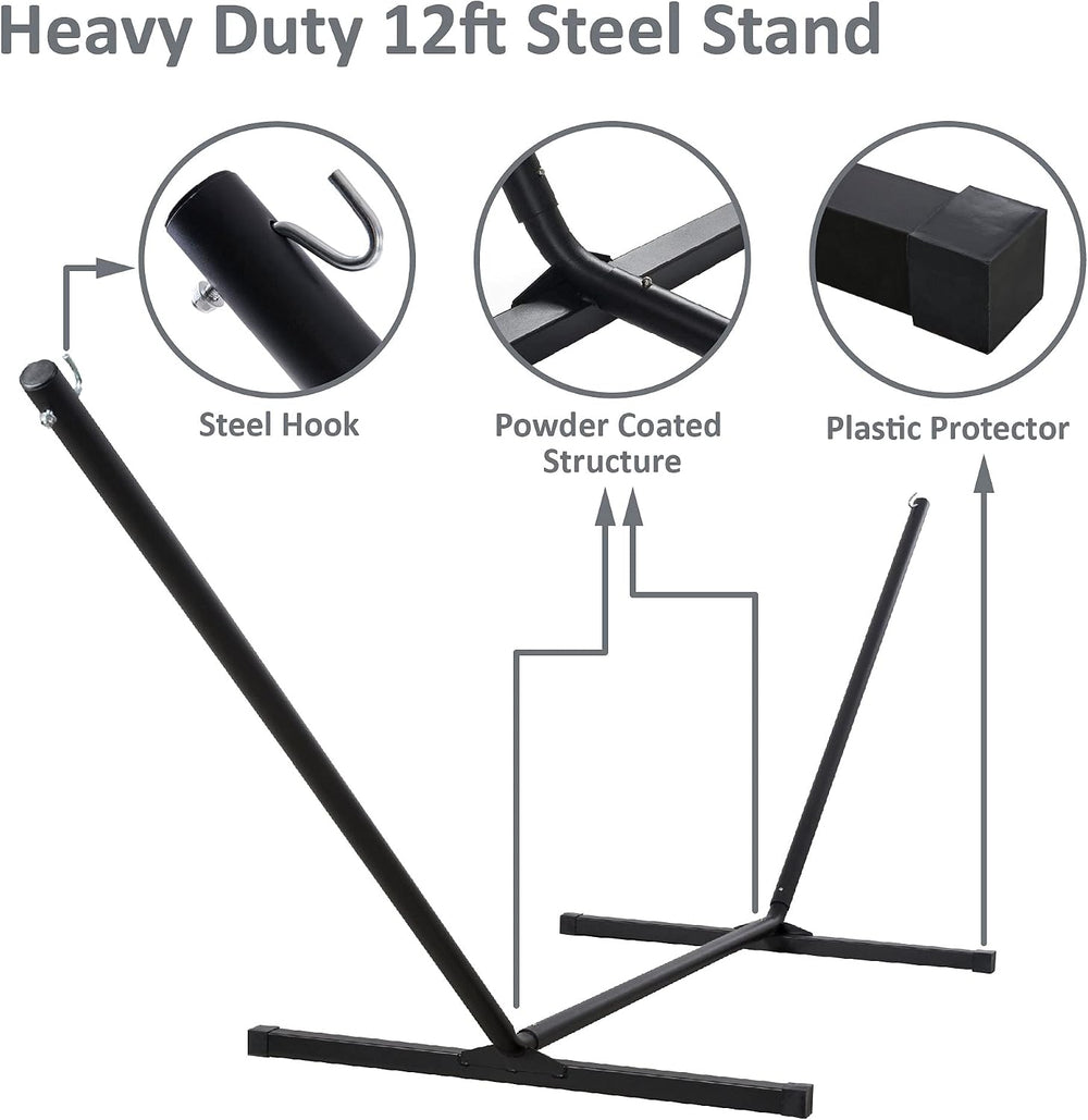 SUNCREAT 2 Person Hammock with Stand, 475 lbs Capacity, Dark Grey