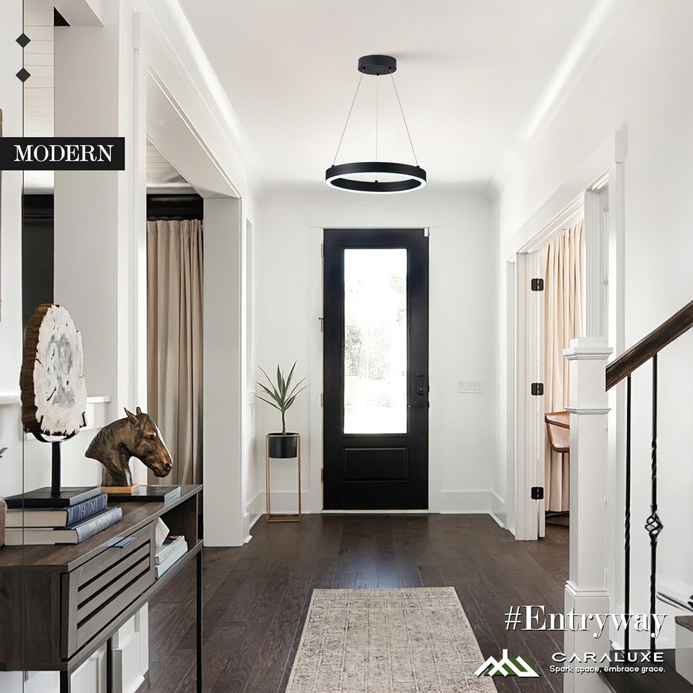 12in LED Ring Chandelier Black Modern Dimmable Pendant Light
