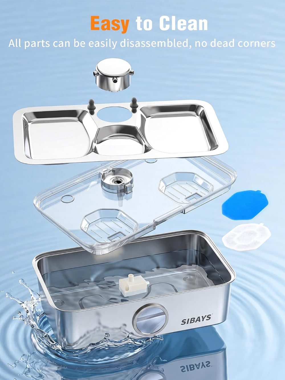 SIBAYS 17L Dog Water Fountain, Stainless Steel Pet Water Fountain FS83