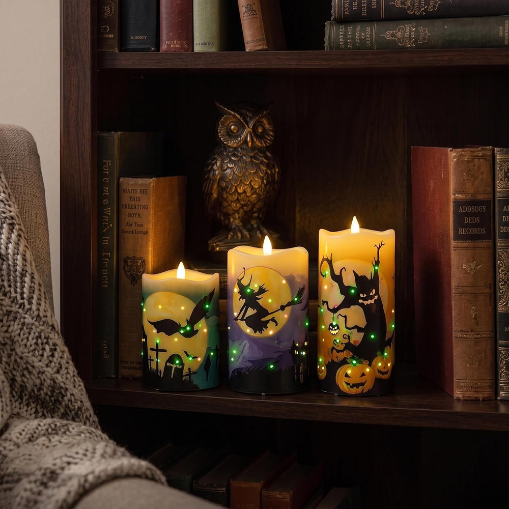 Halloween Flameless Candles, Battery Operated Candles with Remote