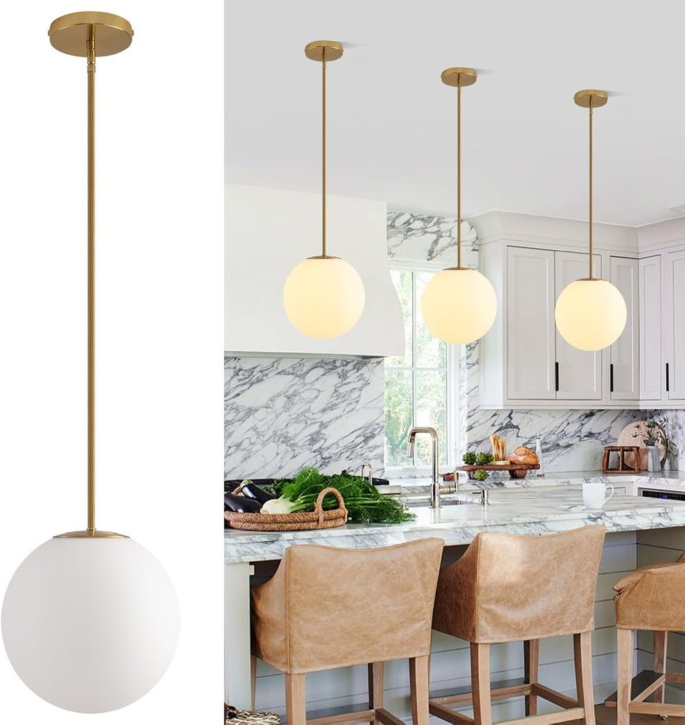 10in Milk Glass Pendant Light, Mid Century Modern Pendant Lights Kitchen Isla...