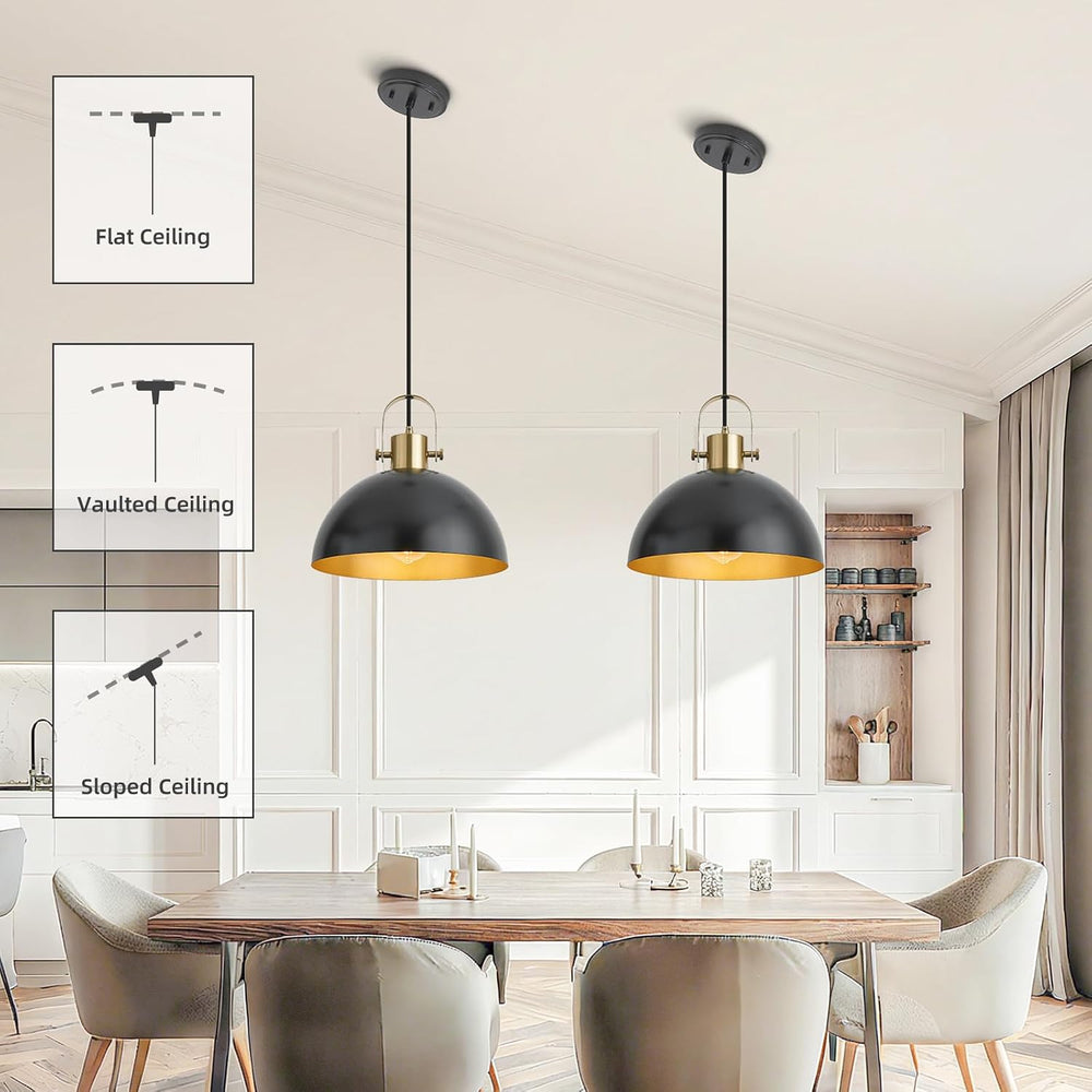 12 Inch Farmhouse Pendant Lights, Black, 3 Pack