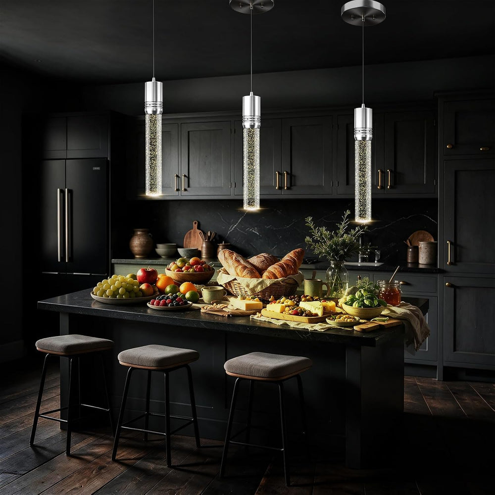 3 Pack Pendant Lights Kitchen Island, Modern Pendant Lighting with Crystal Bu...