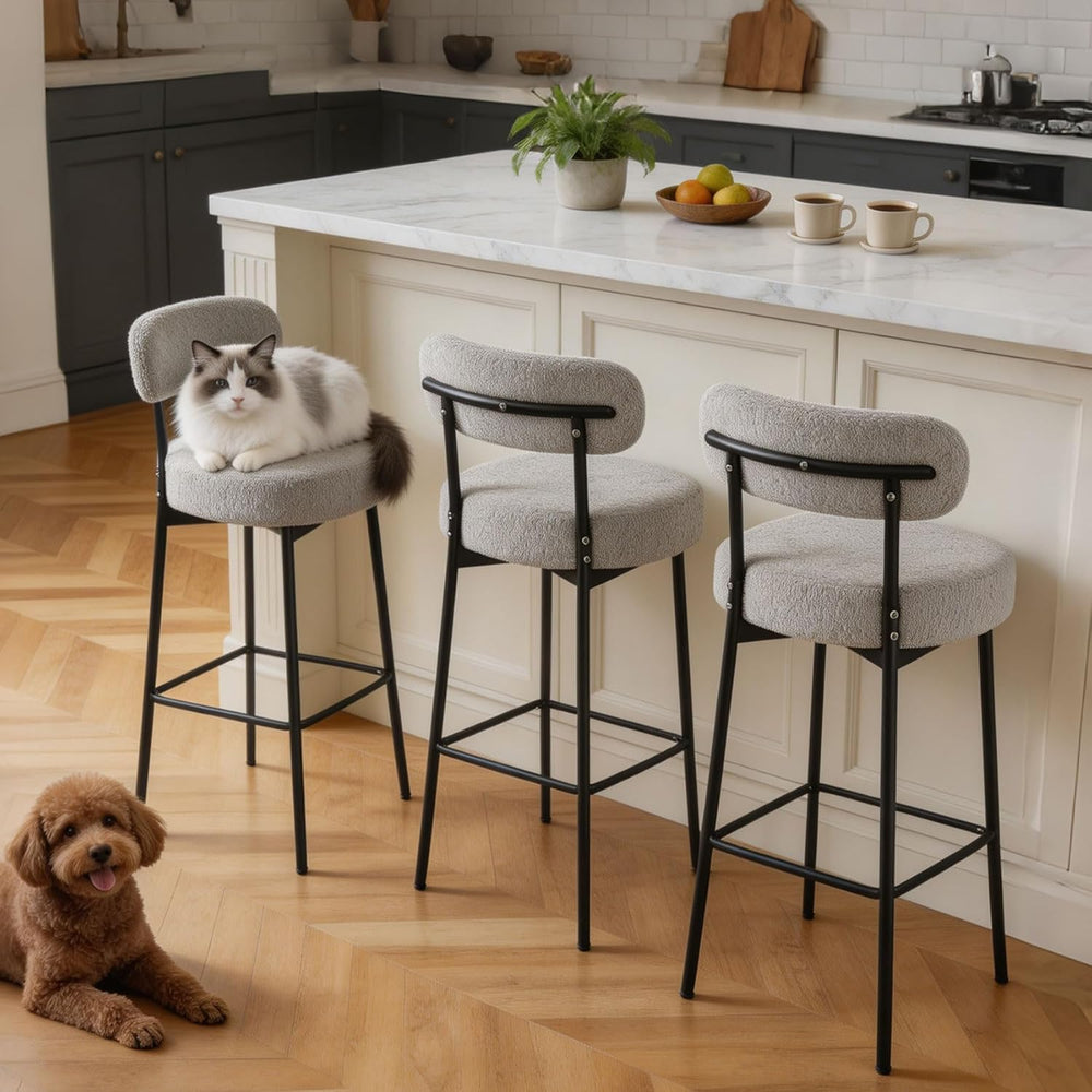 DYHOME Bar Stools Set of 3, Boucle Counter Hight Bar Stools, 28 inch Gray Bar...