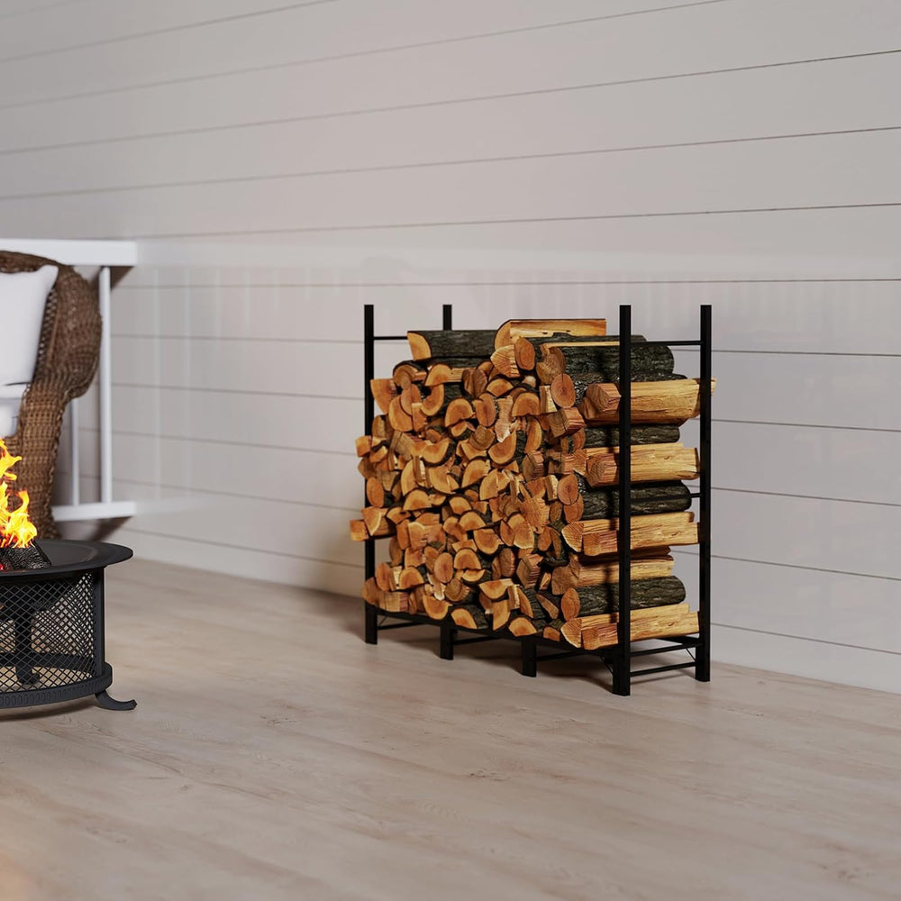 C-Hopetree 4Ft Outdoor Indoor Firewood Rack, Adjustable Metal Log Holder for ...