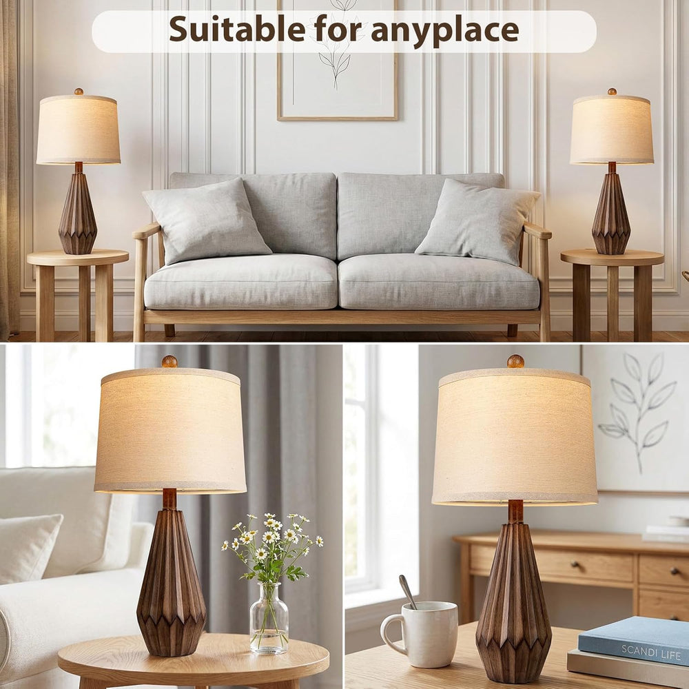 Hamucd 22” Set of 2 Modern Farmhouse Lamp for Living Room, Rustic Resin Besid...