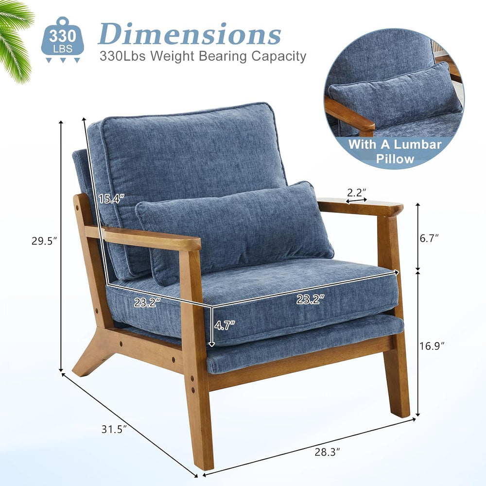 VINGLI Solid Wood Wide Armrests Accent Chair,Upholstered Mid Century Modern C...
