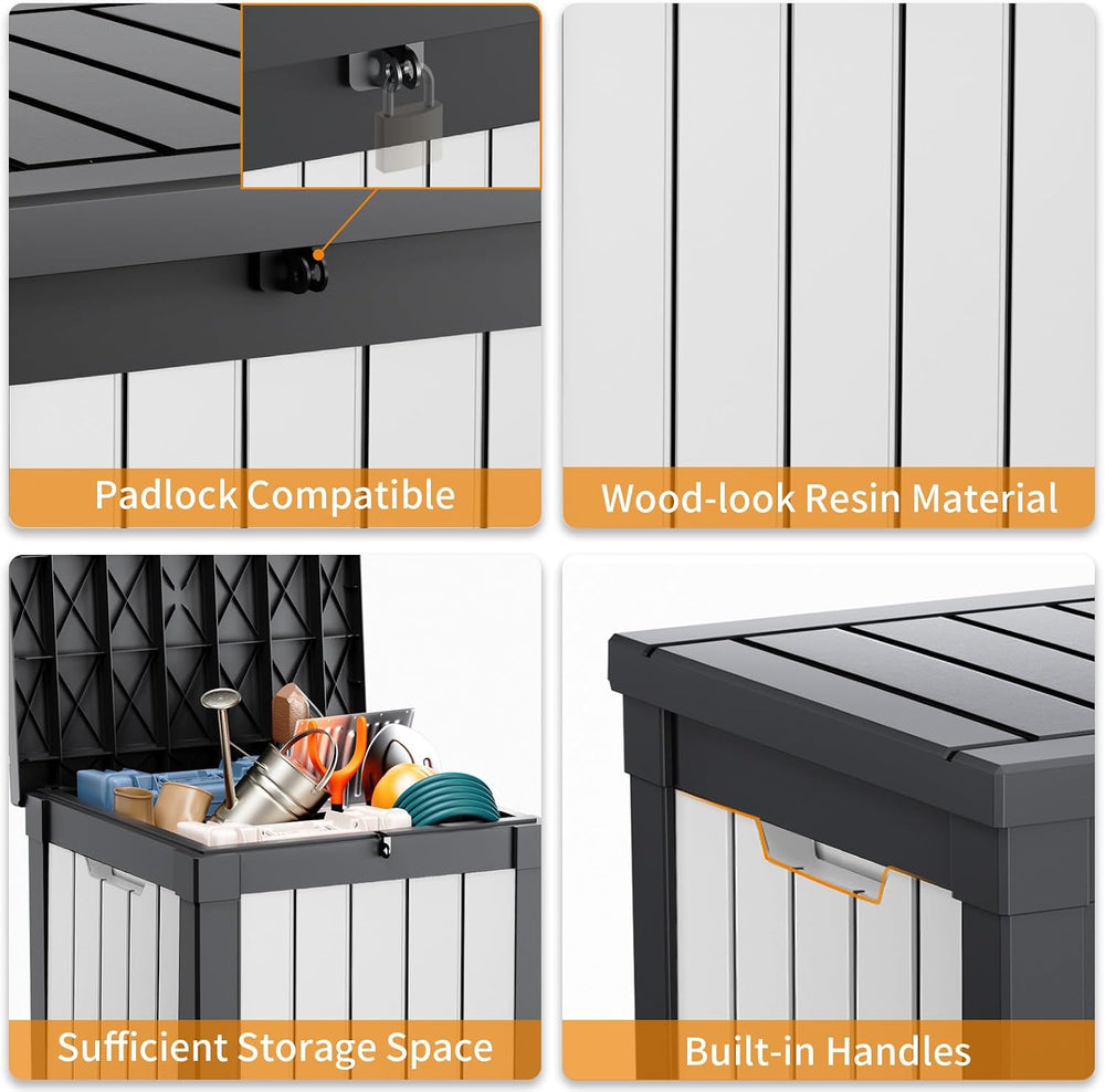 PatioZen 50 Gallon Resin Deck Box, Lockable Patio Outdoor Storage Box for Fur...