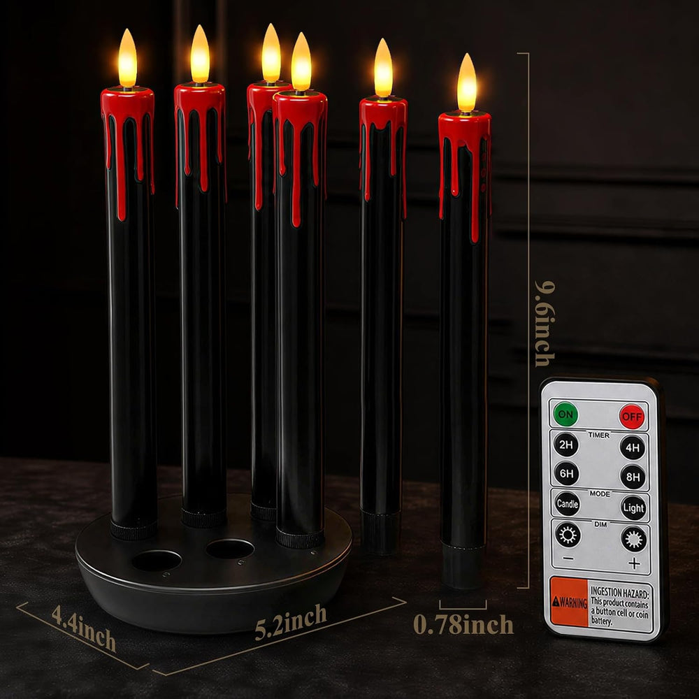Patiphan Rechargeable Halloween Flameless Taper Candles with Remote, 6 Pcs