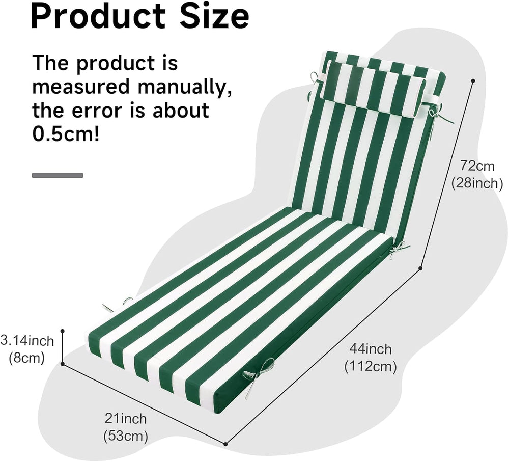 PNP FKJP Outdoor Chaise Lounge Cushion 72x21 in with Headrest, Green White