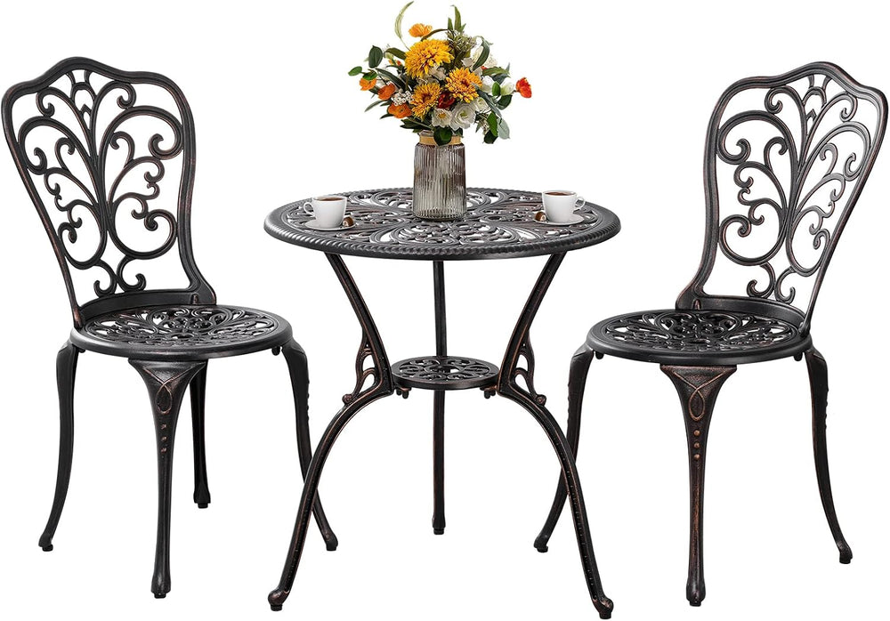 3 Piece Patio Set Outdoor Bistro Set,Cast Aluminum Bistro Table and Chairs Se...