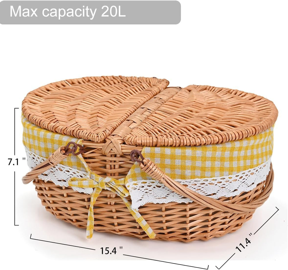 Large 15.4" Wicker Picnic Basket with Removable Liner Empty Picnic Baske...