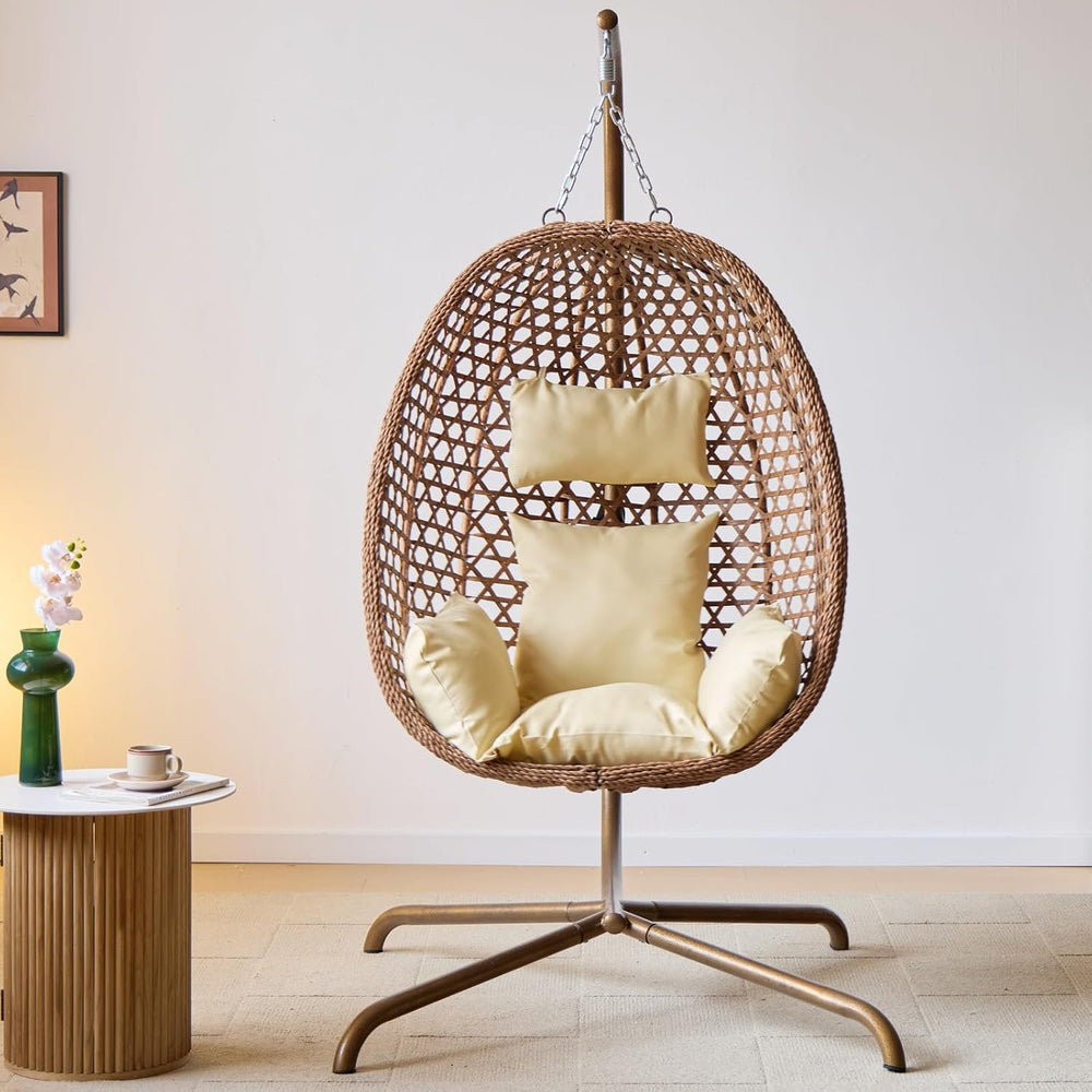 Indoor Hanging Chair with Stand for Bedroom, Patio Rattan Wicker Swing Egg Ch...