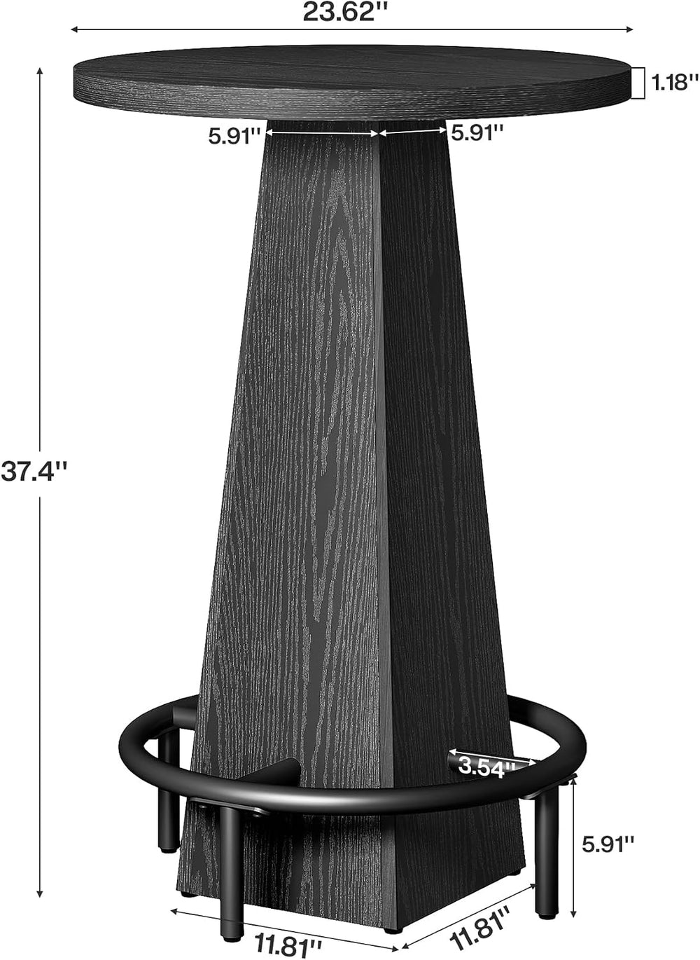 Tribesigns Round Bar Table, 37.4" High Pub Table with Metal Footrest