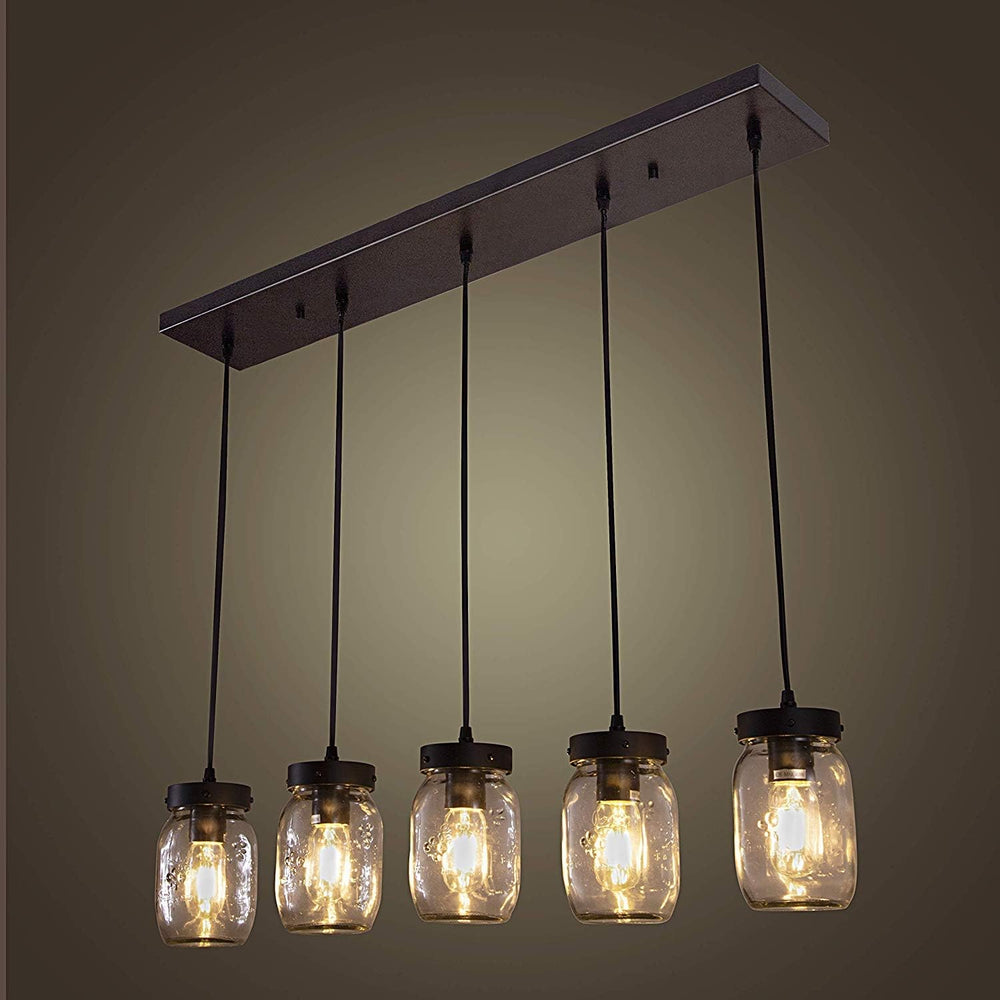 Wellmet 5-Lights Mason Jar Chandelier for Kitchen Island, Farmhouse Linear Cl...