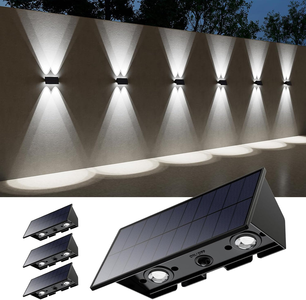 4 Pack Cool White Solar Power Fence Wall Light Outside Up and Down