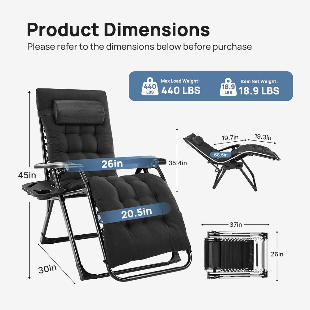 DUMOS Zero Gravity Chairs Set of 2, Lounge Chair Outdoor with Cup Holder