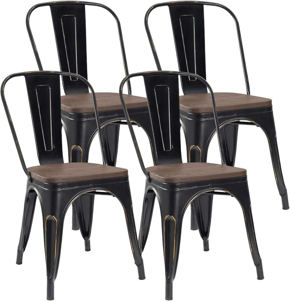 JUMMICO Metal Dining Chair Stackable Industrial Vintage Kitchen Chairs Indoor...