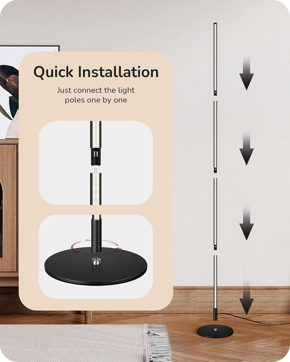 EDISHINE LED Corner Floor Lamp, 57.5" Minimalist Dimmable Sleek Light, A...