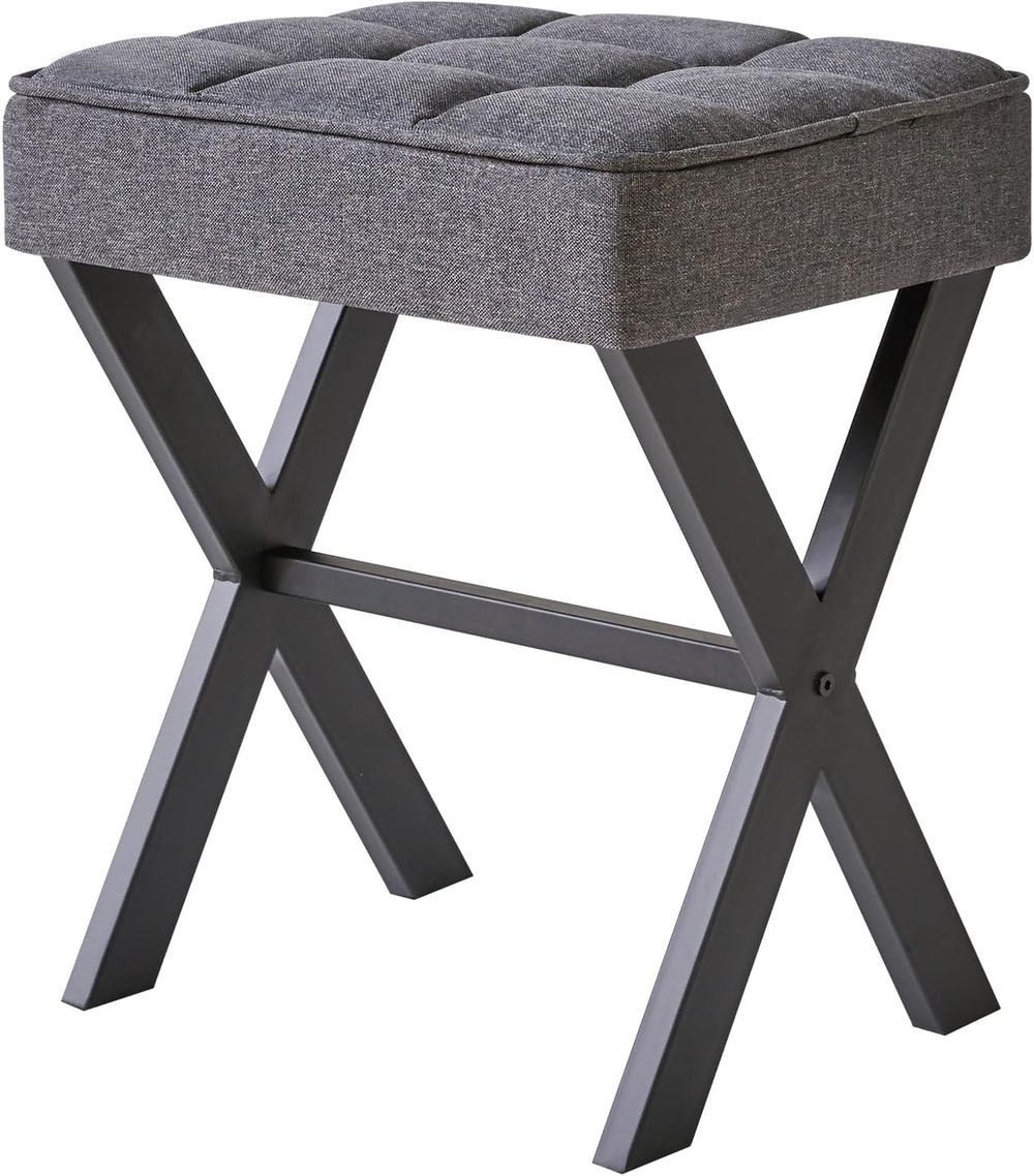 IBUYKE Square Makeup Stool with X-Leg, Linen Vanity Chair, Dark Gray LG-70G