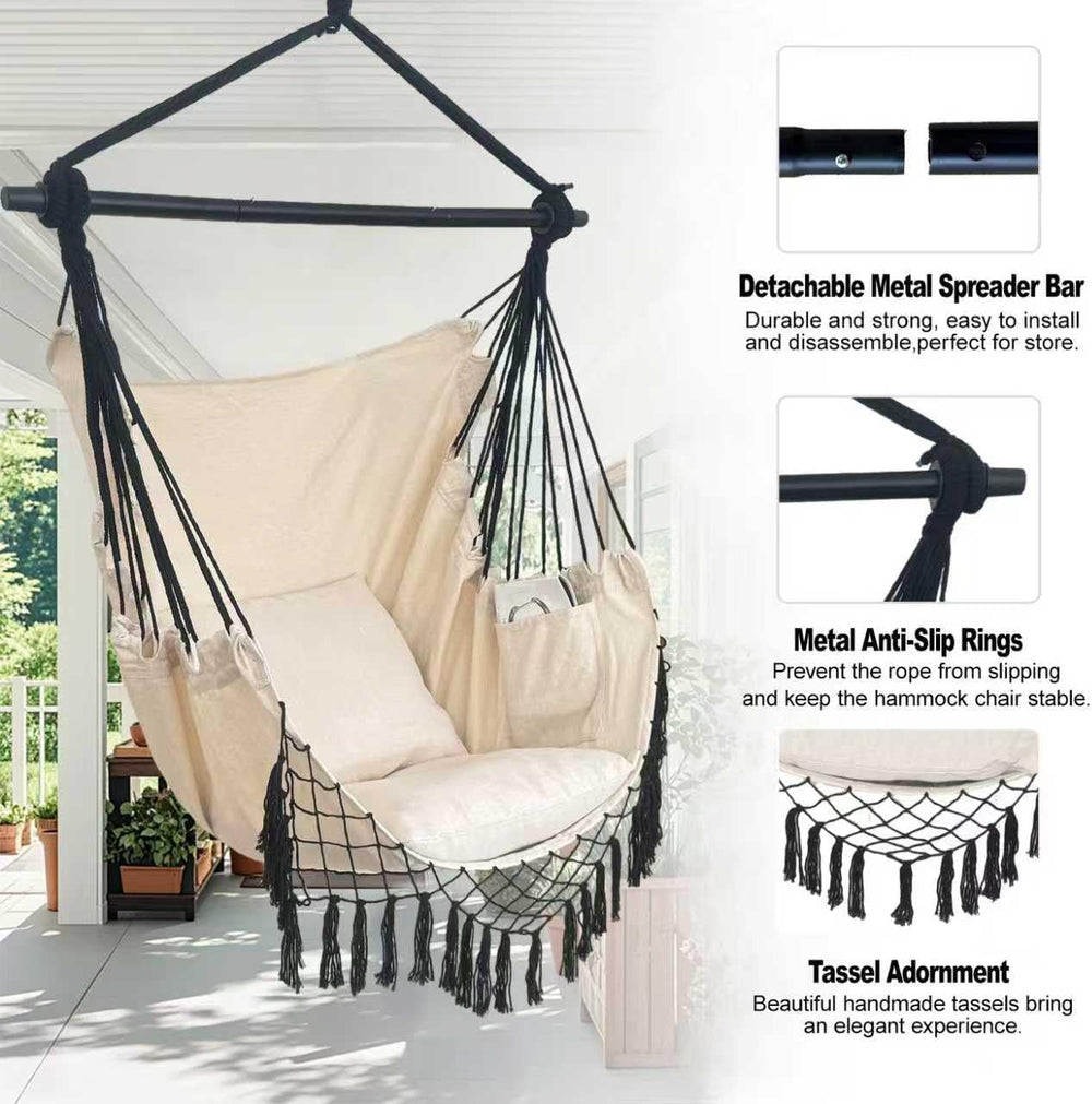 Hammock Chair Hanging Rope Swing Chair,Max 450 Lbs, Large Hanging Chair with ...