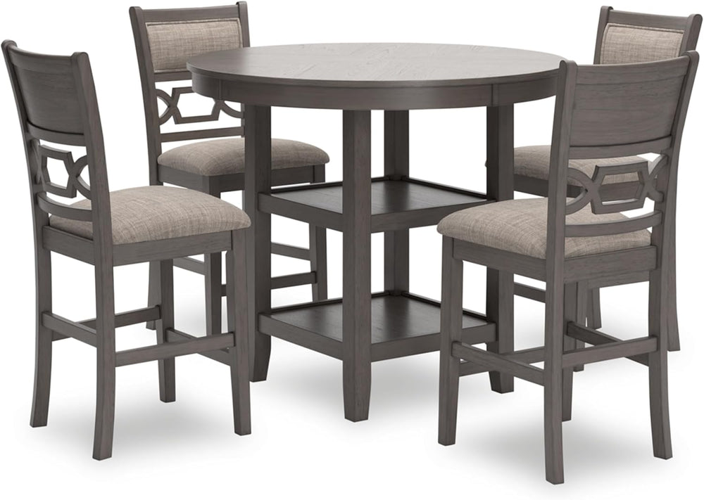 Signature Design by Ashley 5-Piece Round Counter Height Dining Set, Gray