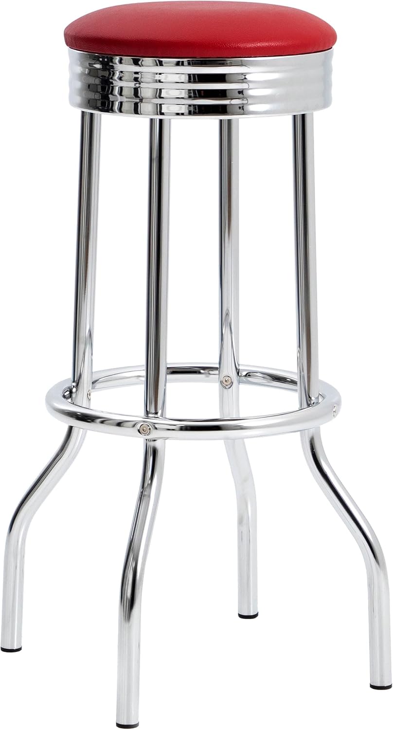 Coaster Retro Dining Room Faux Leather Swivel Bar Stool Set of 2, Red 2299R