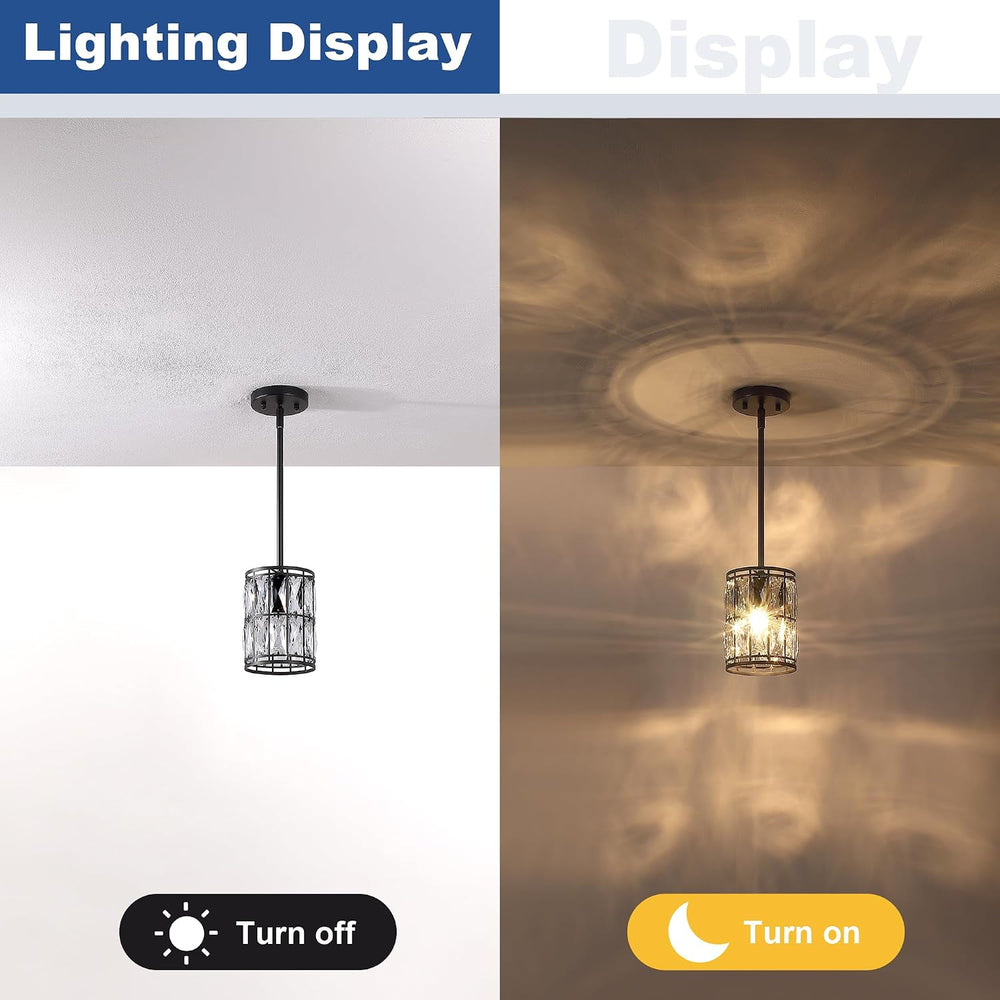 Modern Crystal Pendant Light Fixture 2-Pack Matte Black Finish Hanging Lighti...