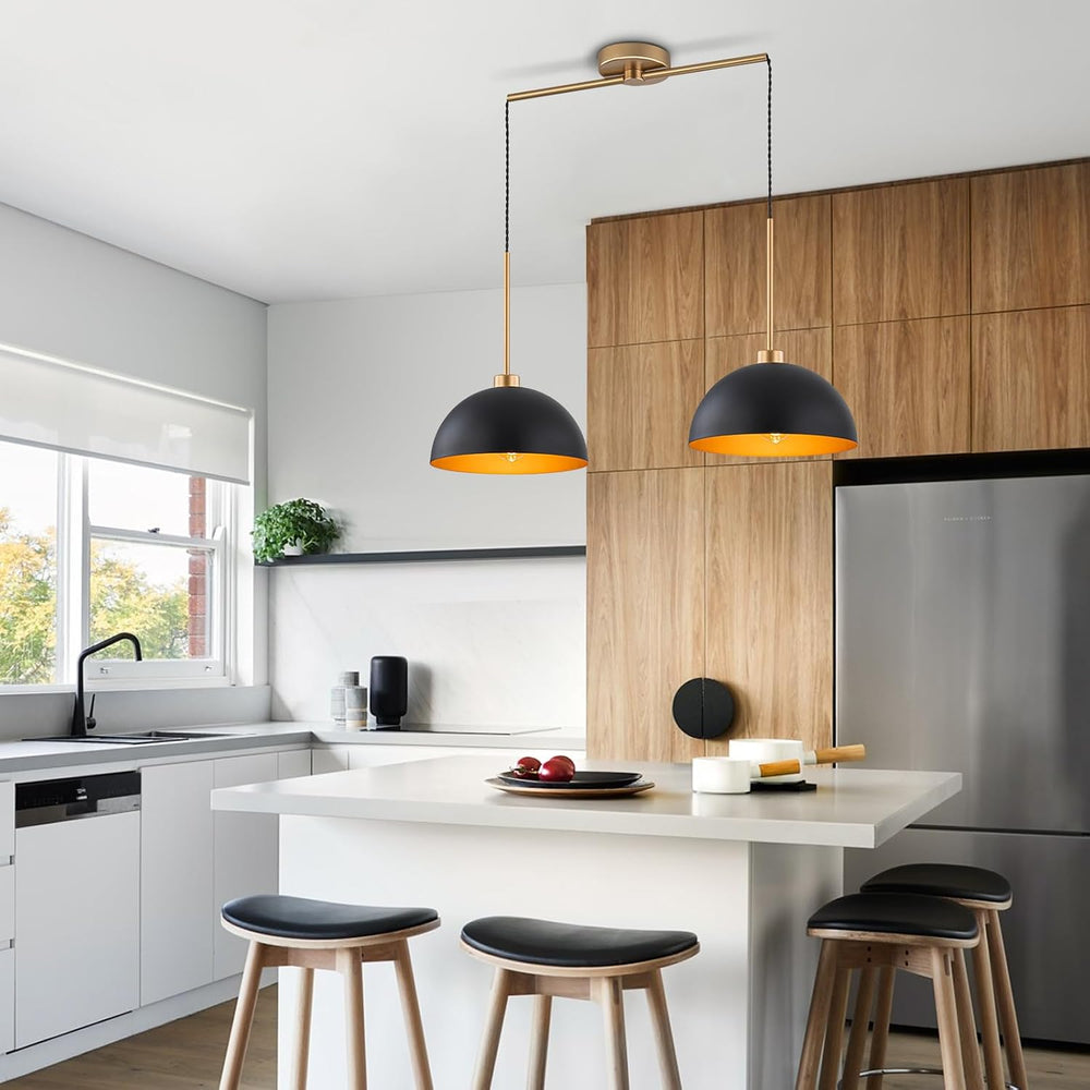 2 Light Black and Gold Dome Pendant Lights Kitchen Island