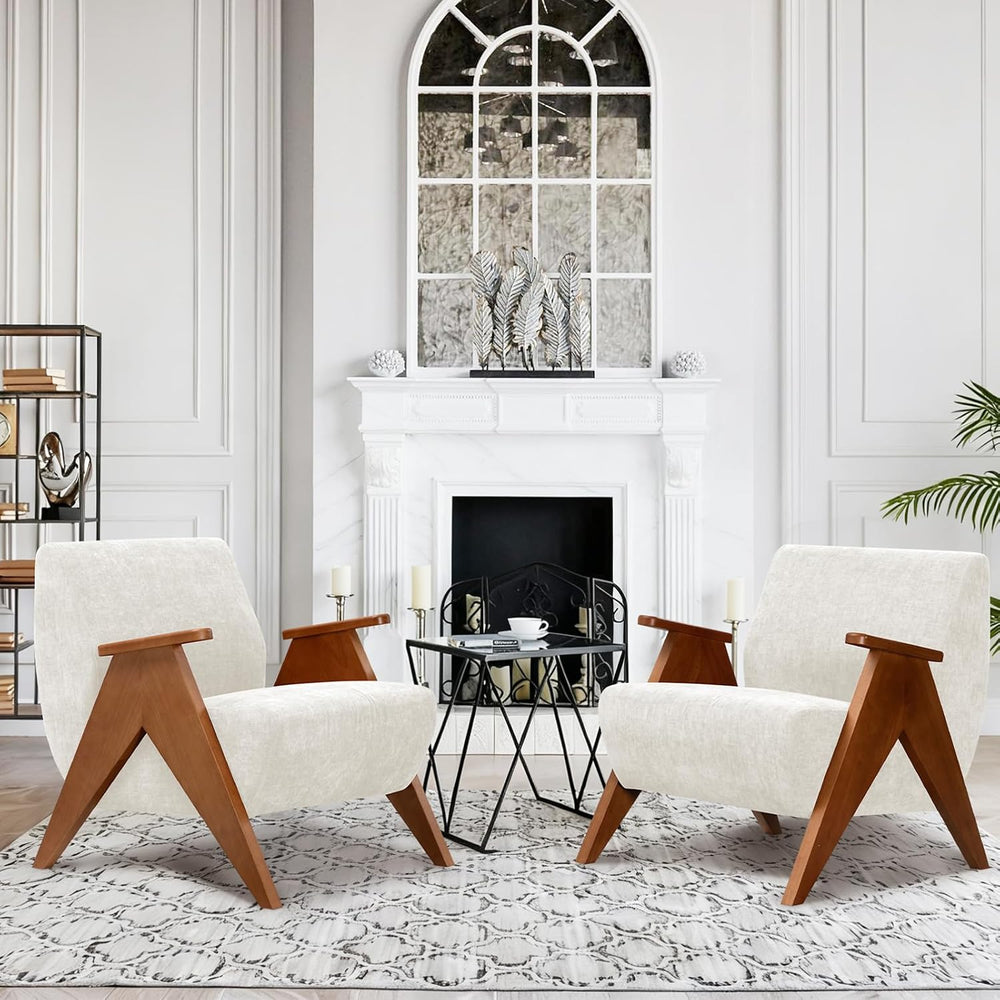 Home Accent Chair Mid Century Modern Accent Chair with Wood Frame, Lounge Uph...