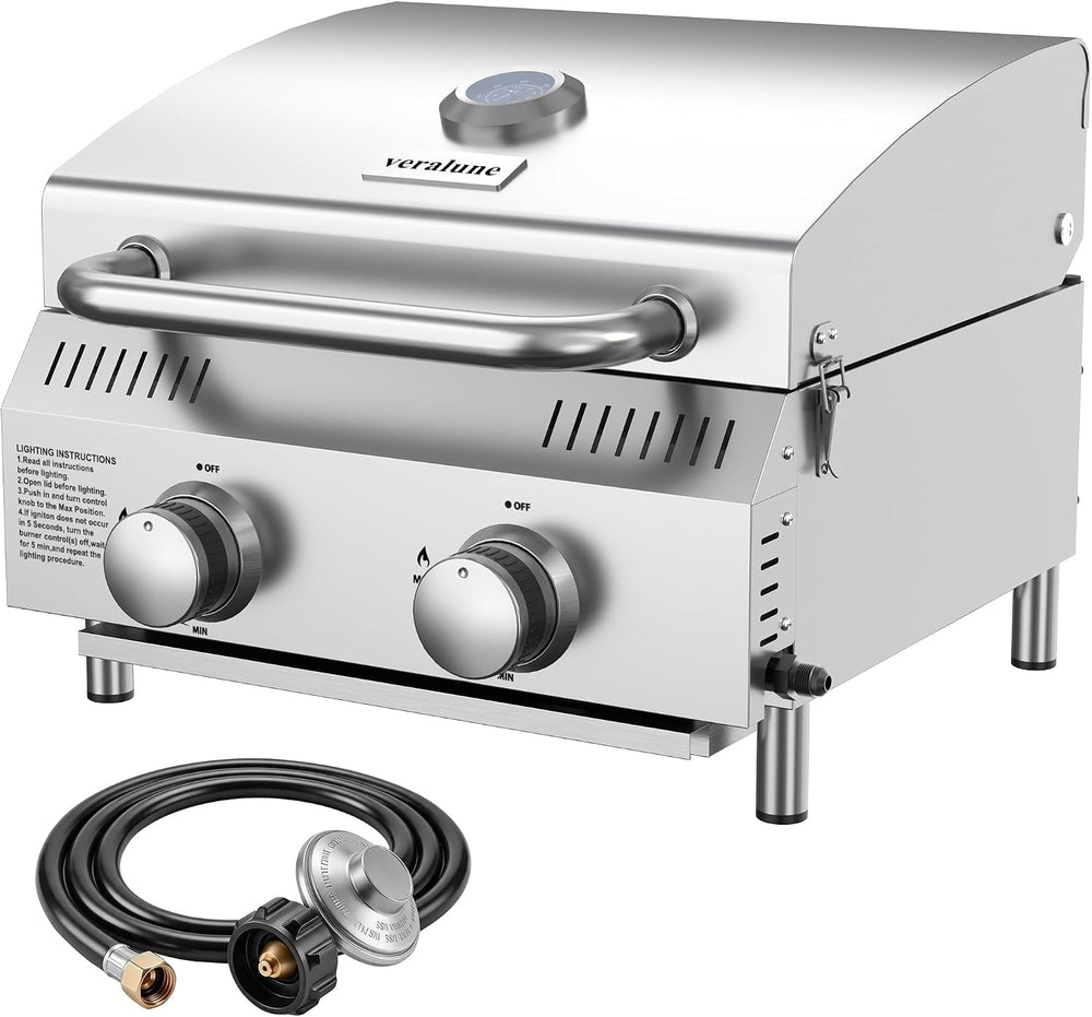 Veralune 2-Burner Tabletop Gas Grill, 22,000 BTU Stainless Steel Grill