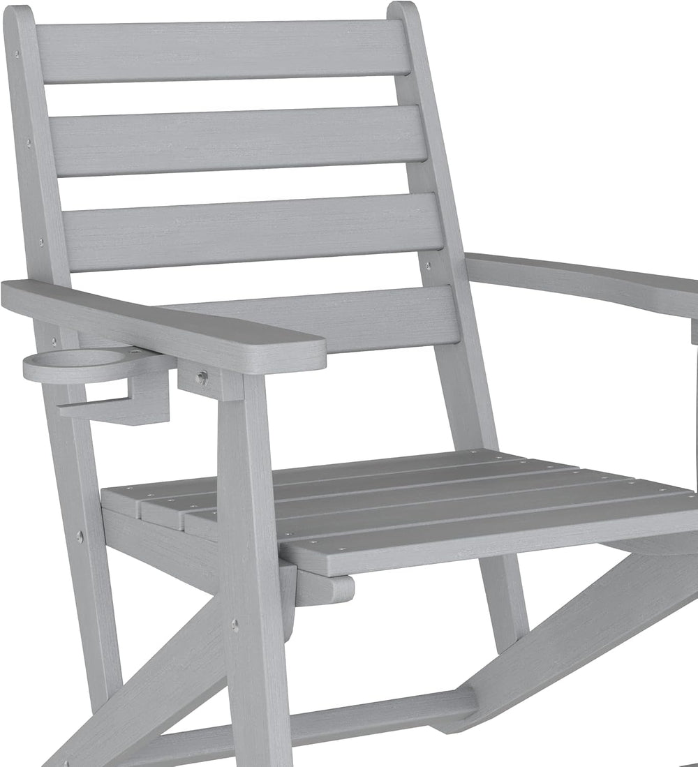 Flash Furniture HDPE Adirondack Dining Chair with Cup Holder, Gray