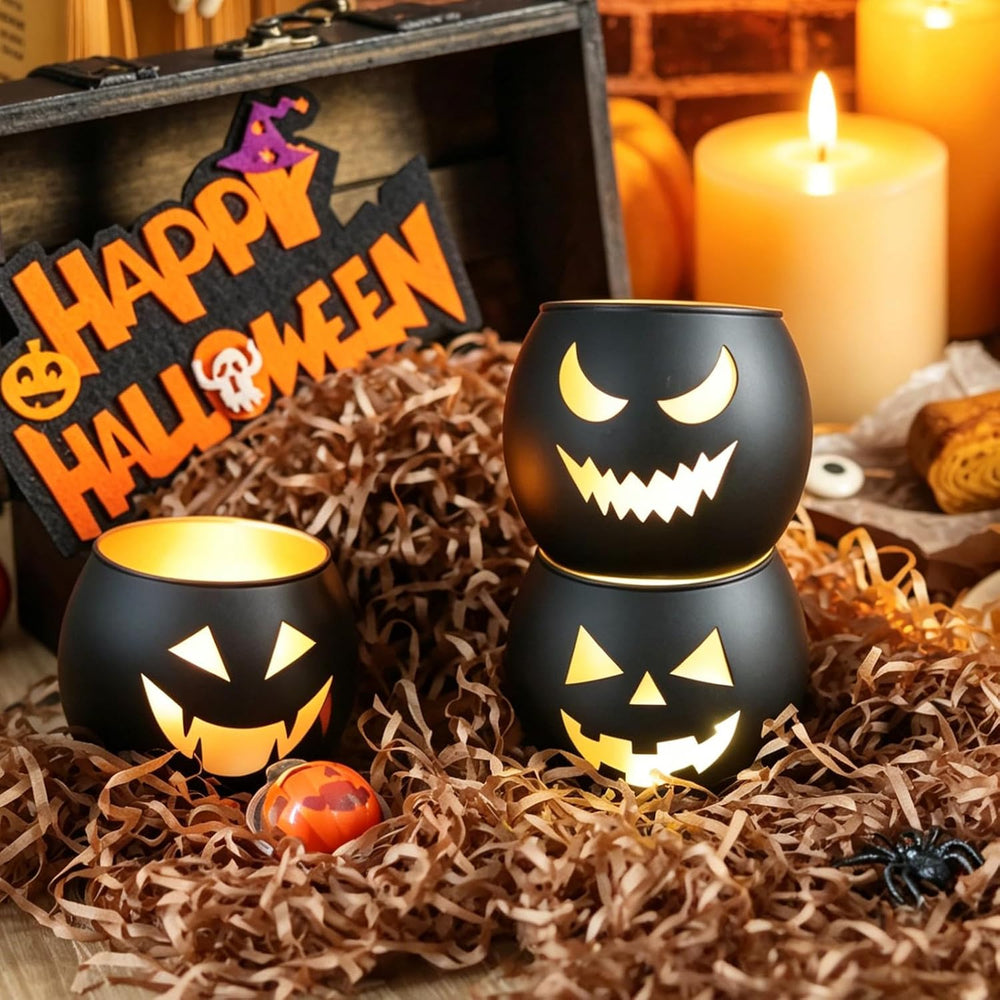SHMILMH Halloween Table Centerpiece Candle Holders Set of 12, Black and Gold ...