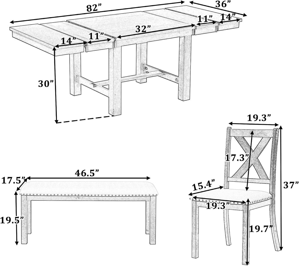 Farmhouse 6-Piece Extendable Dining Room Table Sets, Acacia Wood 82''...