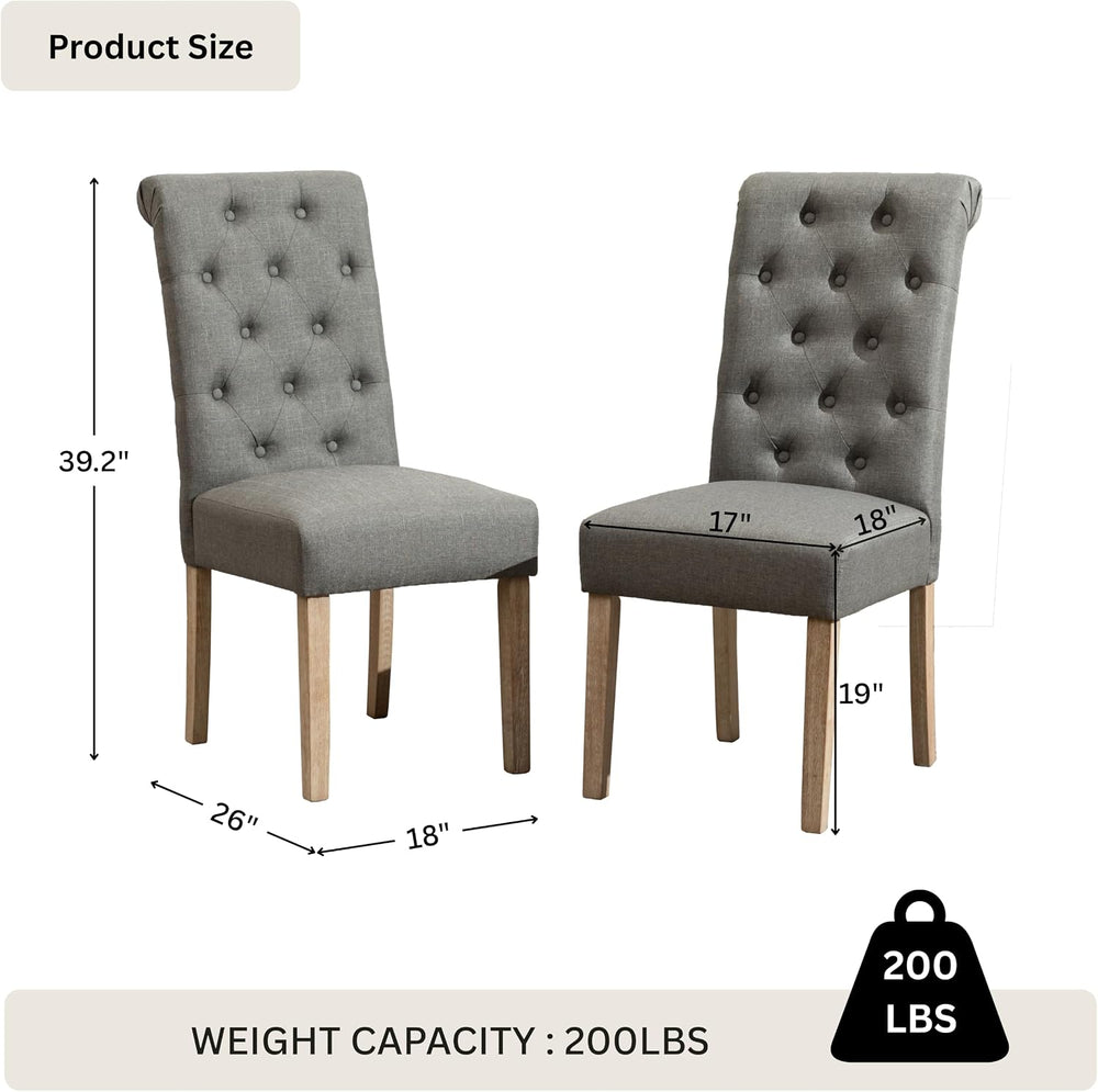 Roundhill Furniture Habit Grey Solid Wood Tufted Parsons Dining Chair (Set of...