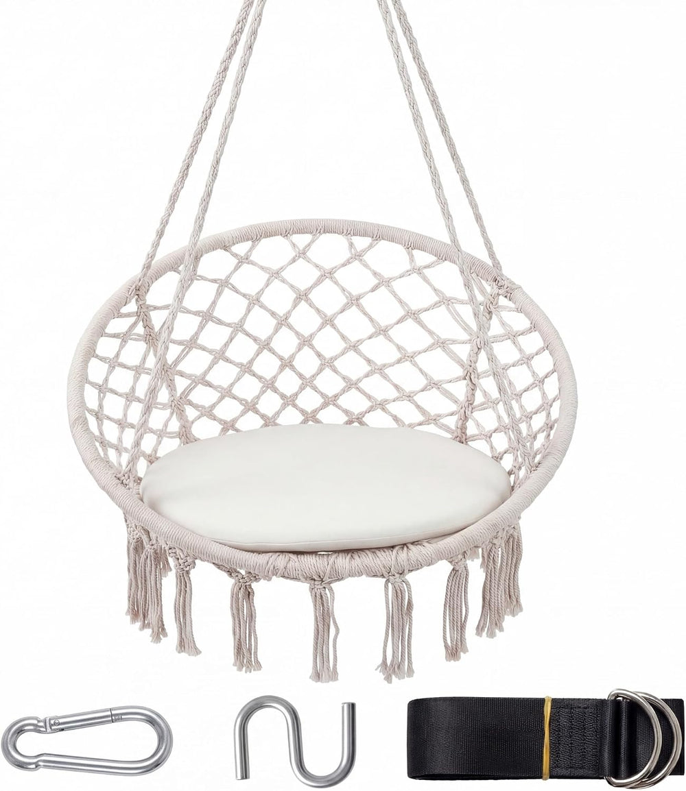 Giantex Hammock Chair Macrame Swing, Boho Swing Chair with Round Seat Cushion...