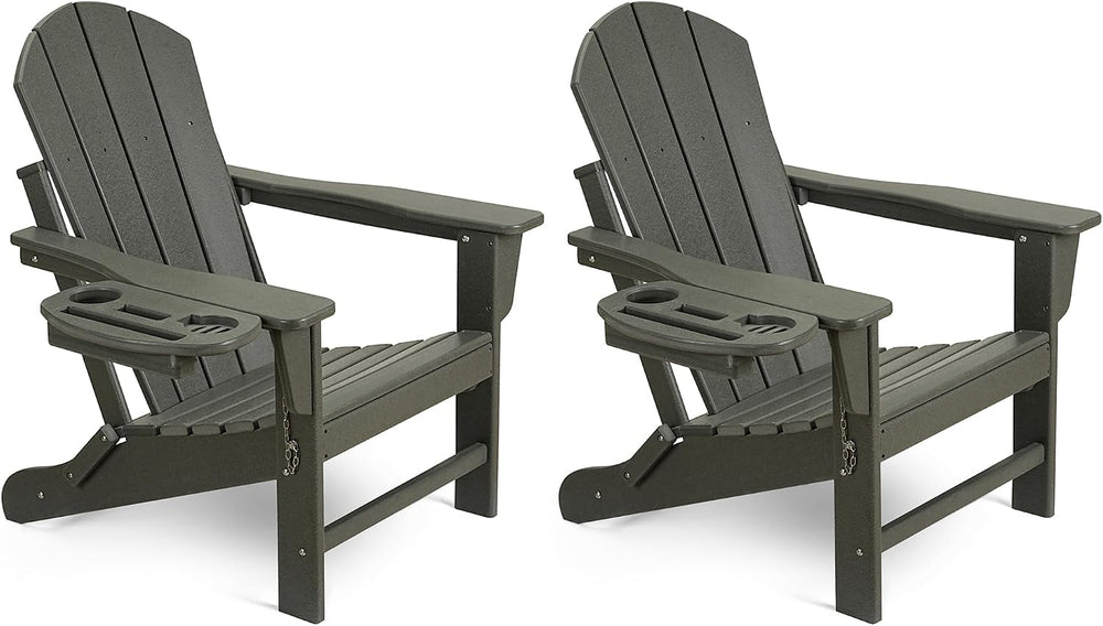 NAVINE Folding Adirondack Chairs Set of 2 with 4-in-1 Cup Holder, Grey