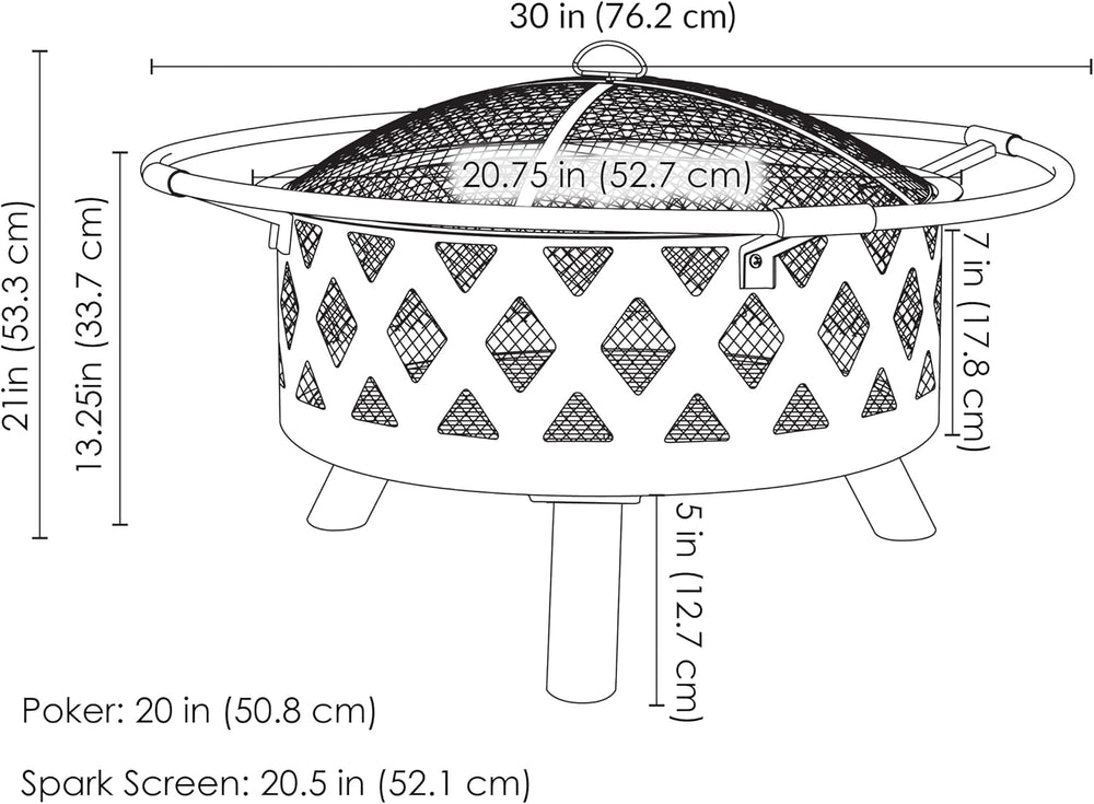 Sunnydaze Crossweave 30" Small Outdoor Fire Pit, Wood Burning, Round