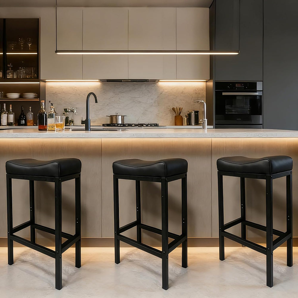 Bar Stools Set of 2, 30 Inch Backless Counter Height Bar Stools with Soft Fau...