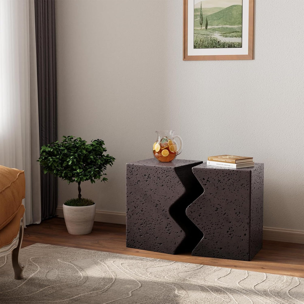 COSIEST Concrete Side Table, Set of 2 Rectangular Outdoor Side Tables, Decora...