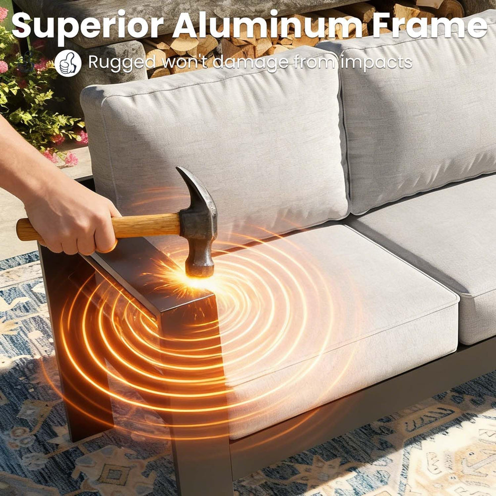 4 Pieces Modern Aluminum Patio Furniture Set, Outdoor Conversation Sets Metal...