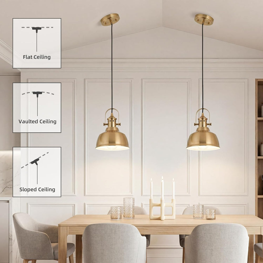 Farmhouse Small Pendant Lights Kitchen Island, Gold, 3 Pack