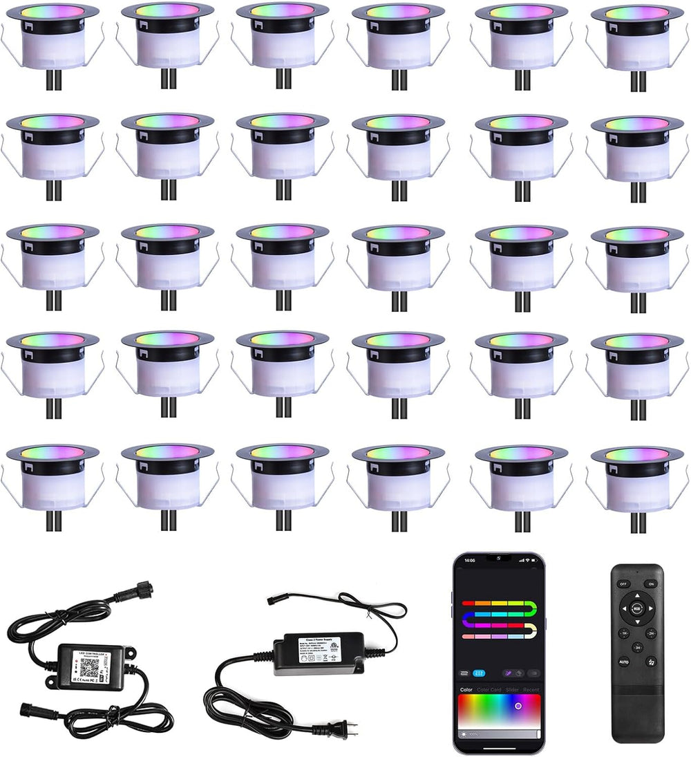 LED Deck Lights Kit, 30 Pack 1.77" Smart RGBW+IC Outdoor Lights | Low Vo...