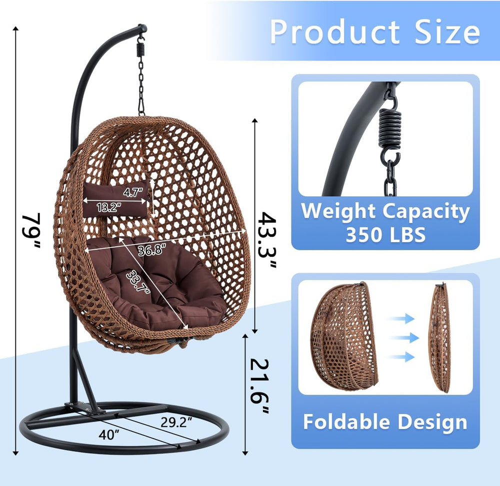 JUFU Egg Chair with Stand, Indoor and Covered Outdoor Hanging Egg Swing Chair...