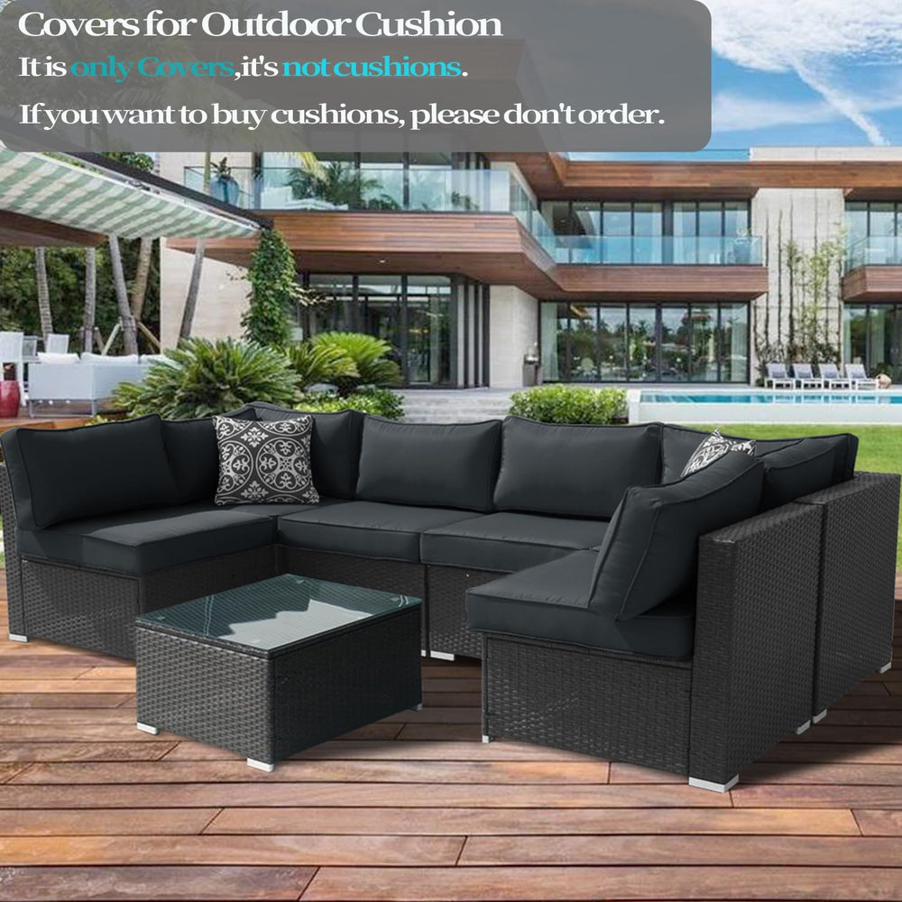 14Pcs Outdoor Cushion Covers Replacement Washable w/Zipper for 6-Seaters Sofa...