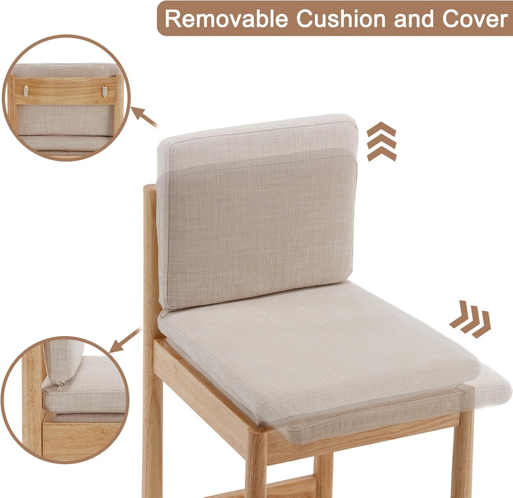 ROCITY Dining Chairs Set of 6, Natural Wooden Frame with Removable Cushions