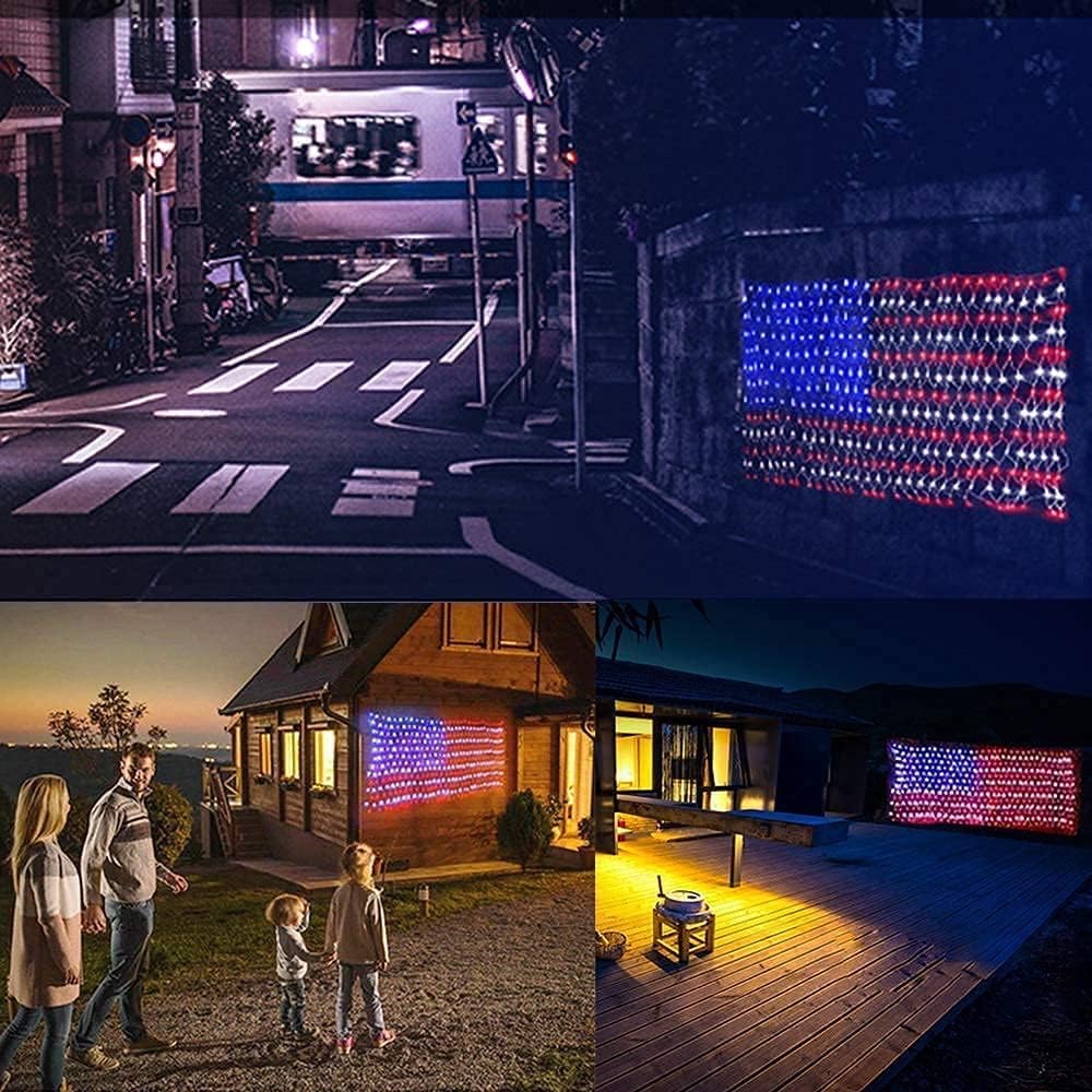American Flag String Lights, 420 LED USA Flag Net Light Waterproof Patriotic ...