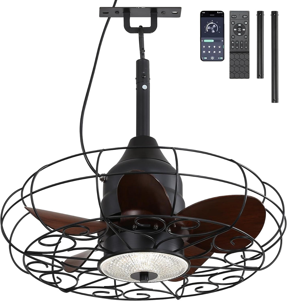 25Inch Outdoor Caged Ceiling Fan with Light Remote Control 3 Color Temp. IP65...